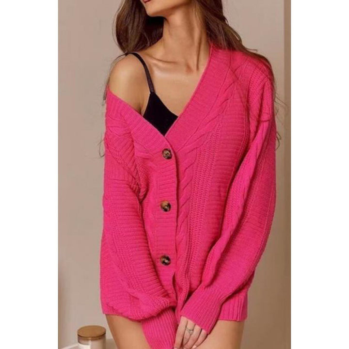 Damen Grobstrick-Cardigan mit offenen Ärmeln und dekorativen Knöpfen Drune