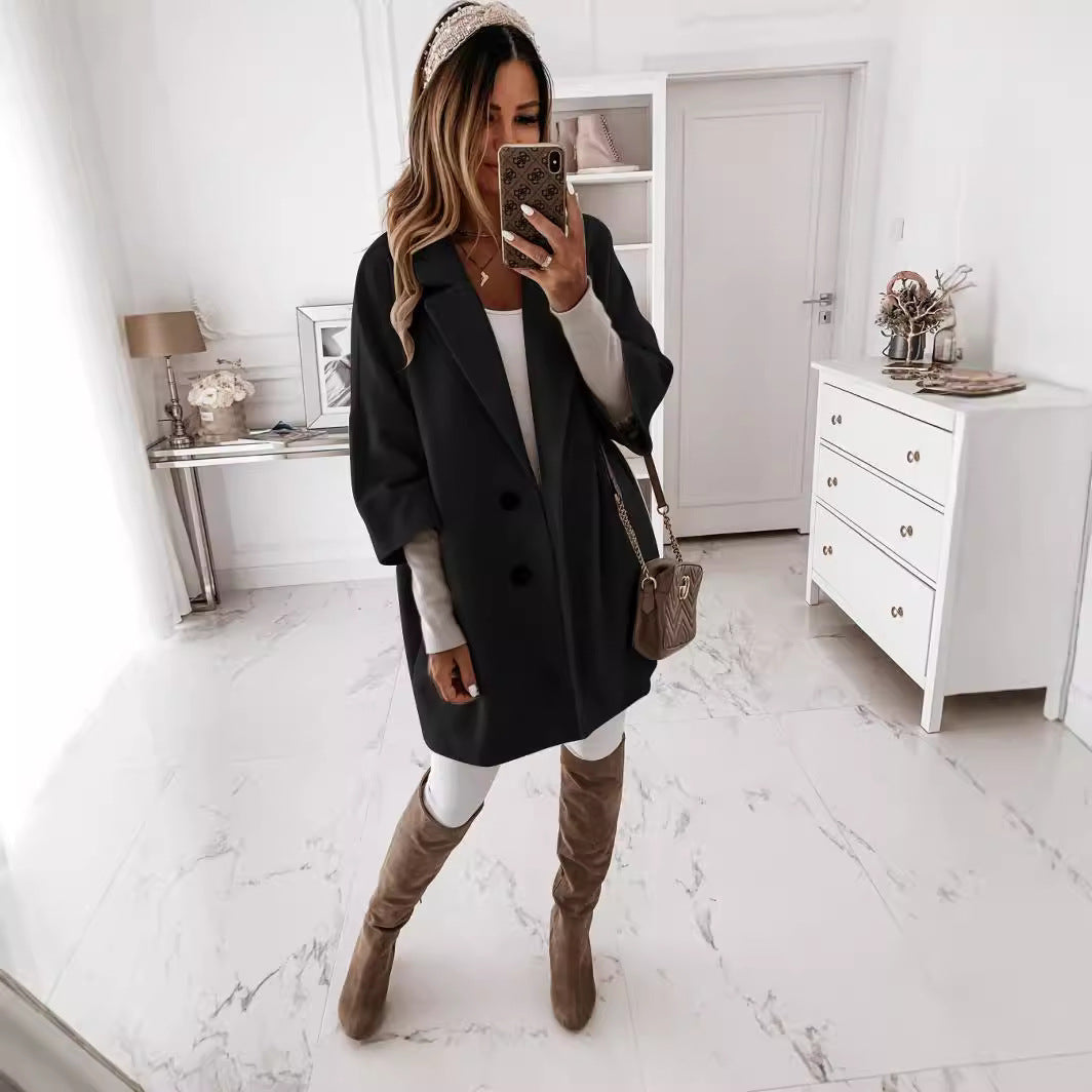 Damen nan kastiger Oversize-Kurzmantel mit fallendem Reverskragen und verdeckten Seitentaschen Drune
