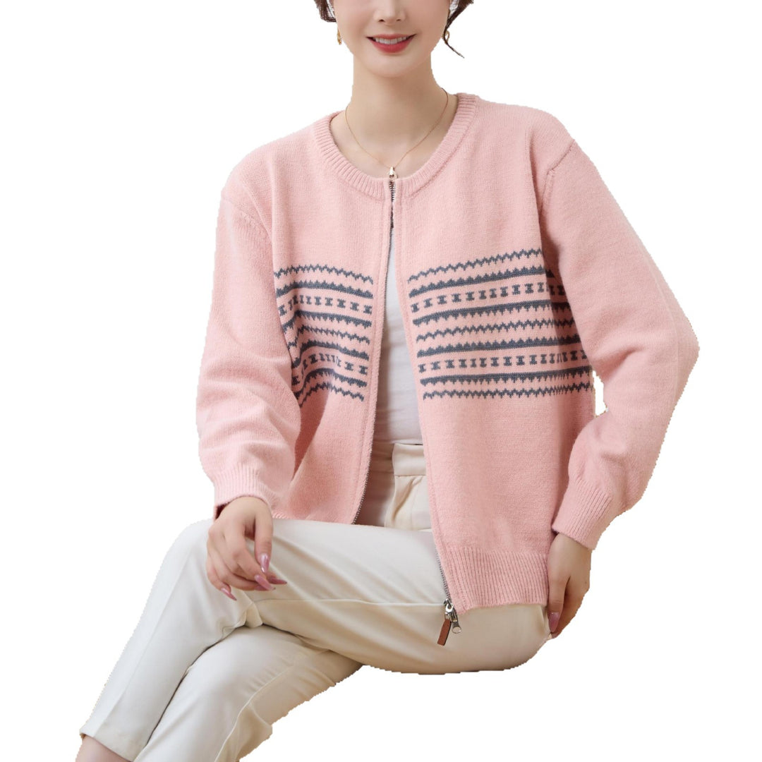 Damen Strickjacke mit Reißverschluss und Nordic-Muster Drune