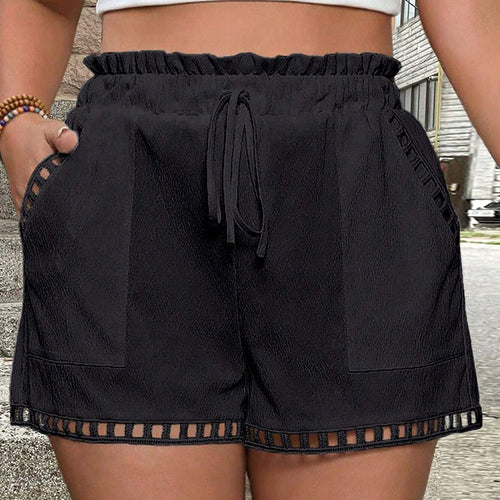 Damen Freizeit Shorts mit elastischem Bund und dekorativem Netzdetails Drune