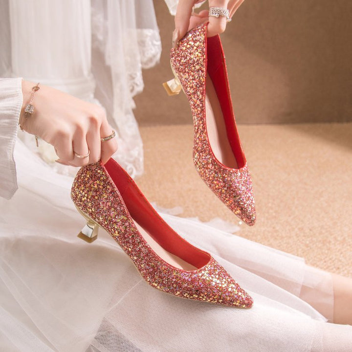 Damen elegante glitzernde Pumps mit spitz zulaufender Form Drune