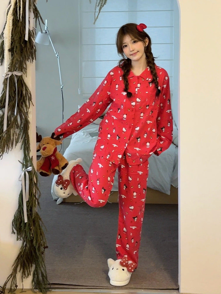 Drune | Elegante rote Weihnachts-Pyjama - Damen