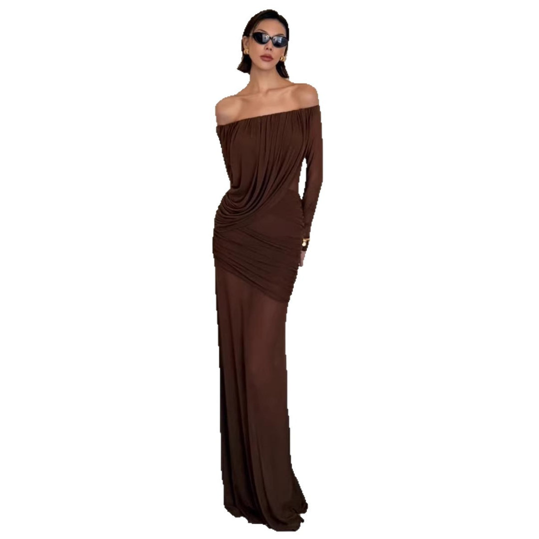 Damen elegantes Kleid mit asymmetrischer Drapierung Drune