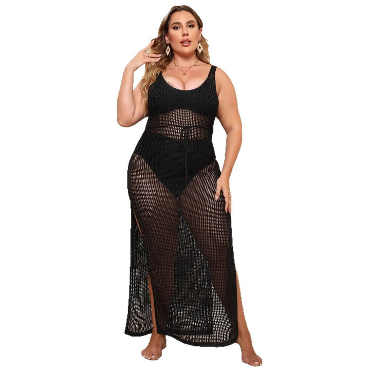 Damen transparentes Strandkleid mit seitlichen Schlitzen Drune