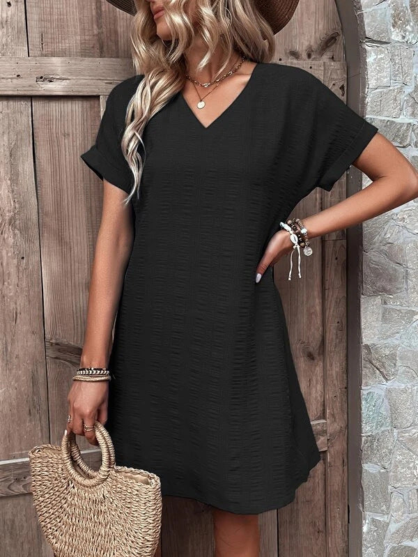 Damen lässiges V-Ausschnitt Kleid mit weitem Schnitt