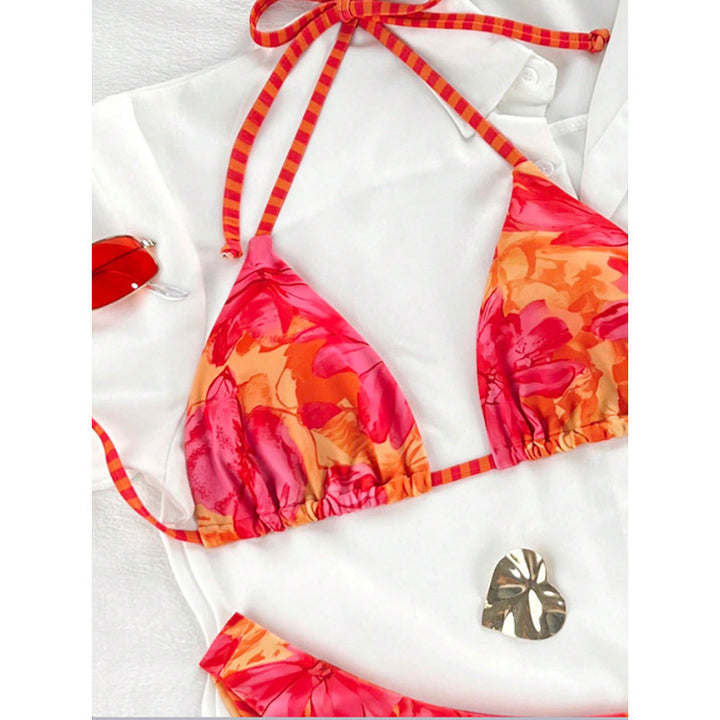Damen Triangel-Bikini mit gewagtem Blütenmuster und verstellbaren Trägern Drune