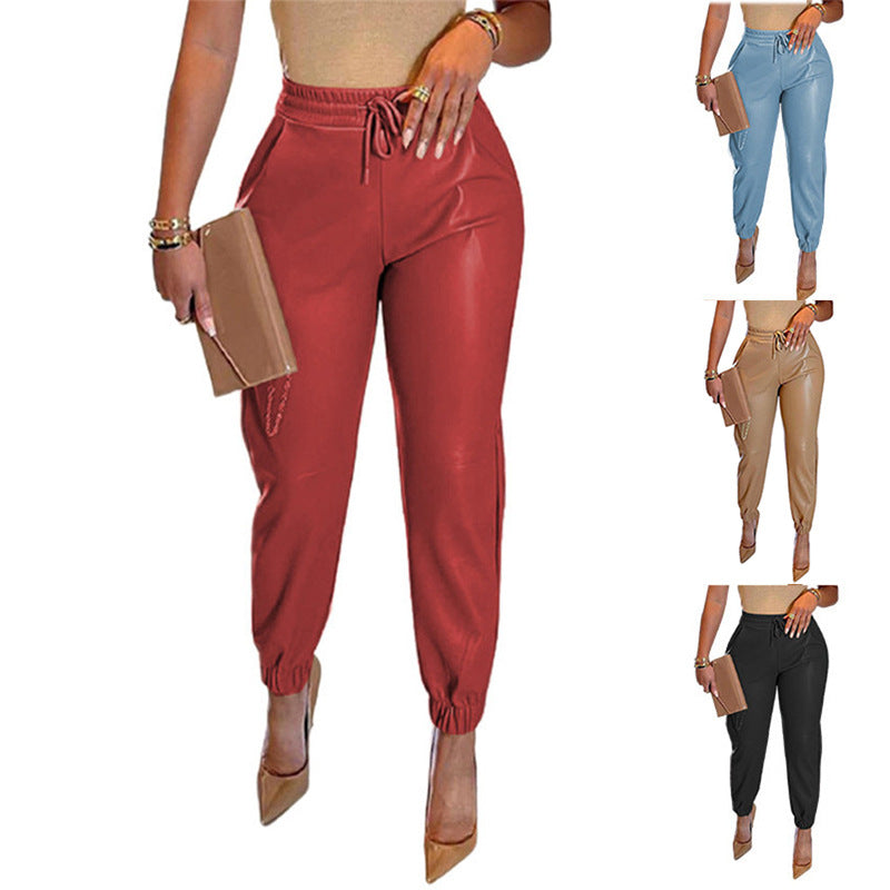 Damen Sportliche Lederhose mit elastischem Bund und schmalem Schnitt Drune