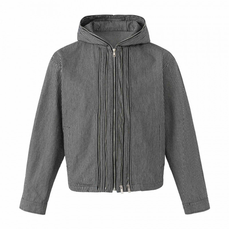 Unisex Kapuzenjacke im Boxy‑Cut mit Doppelreißverschluss und Nadelstreifen‑Optik Drune