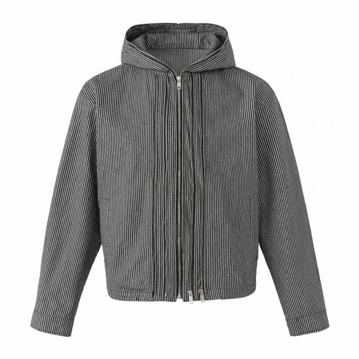 Unisex Kapuzenjacke im Boxy‑Cut mit Doppelreißverschluss und Nadelstreifen‑Optik Drune