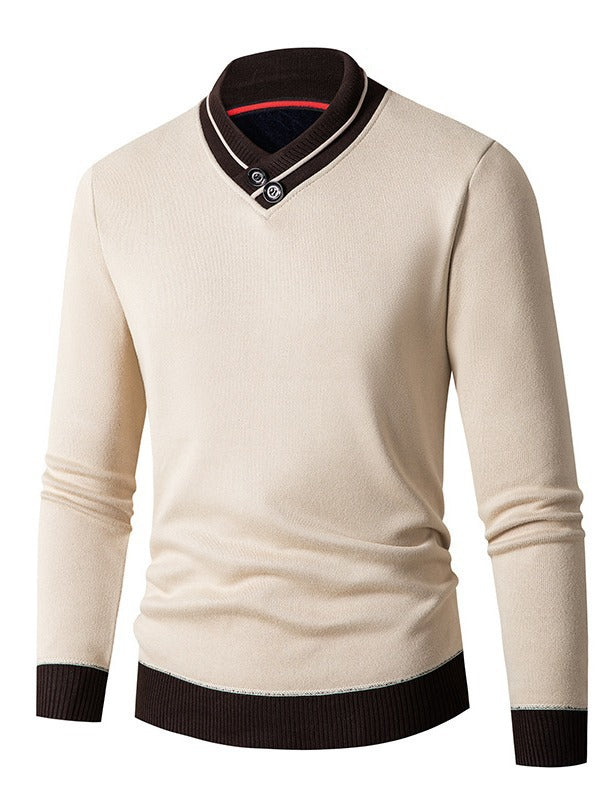 Herren modischer Pullover mit asymmetrischem Kragen und Knopfdetail Drune