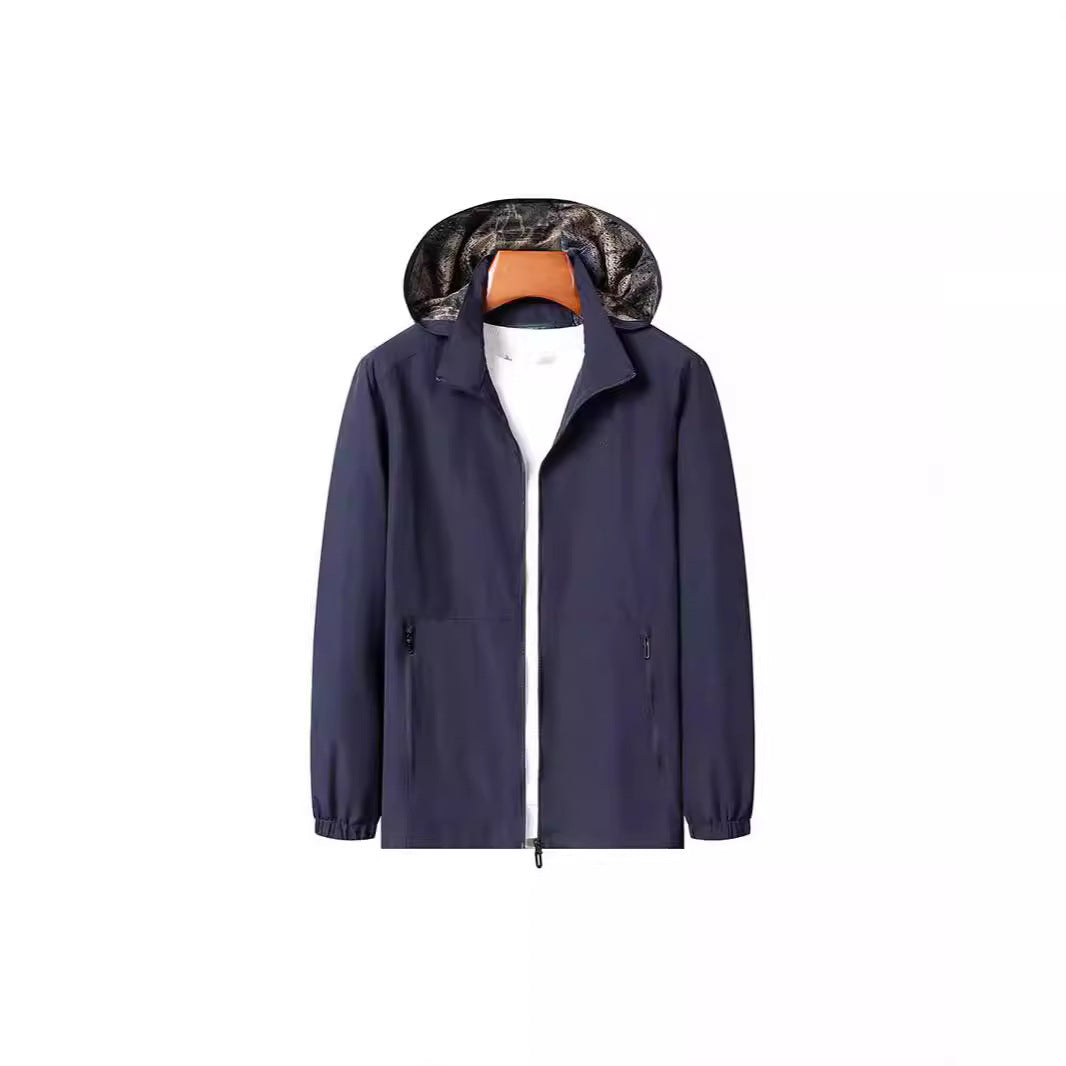 Herren Leichte Wind- und Wasserabweisende Kapuzenjacke mit Camouflage-Innenfutter Drune