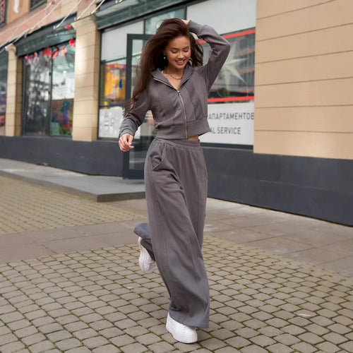 Damen Sportliches Loungewear-Set mit cropped Hoodie und bequemen Jogginghosen