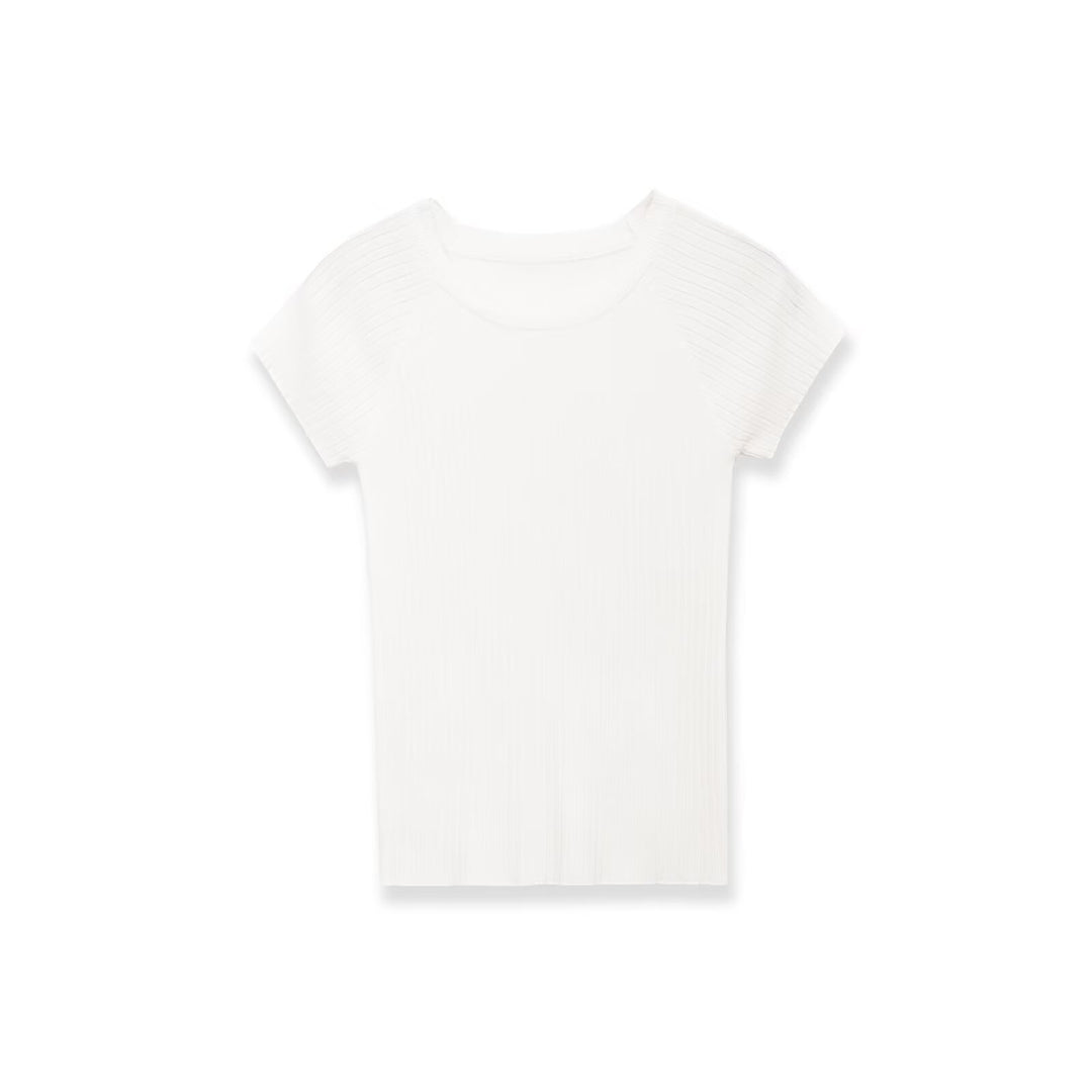 Damen figurbetontes Ripp-T-Shirt mit kurzen Ärmeln Drune