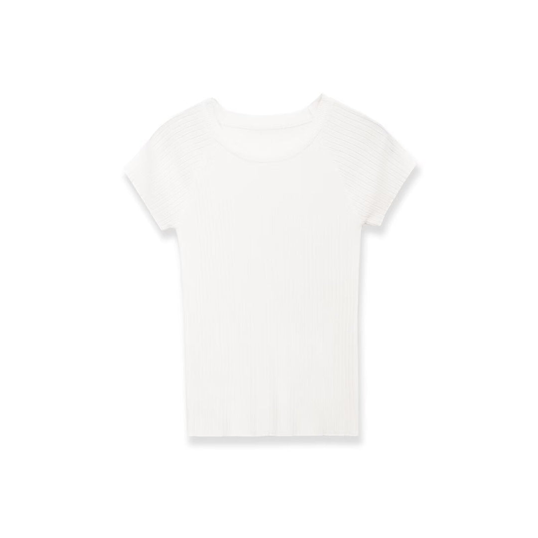 Damen figurbetontes Ripp-T-Shirt mit kurzen Ärmeln Drune