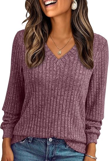 Damen Weicher Rippstrickpullover mit V-Ausschnitt Drune