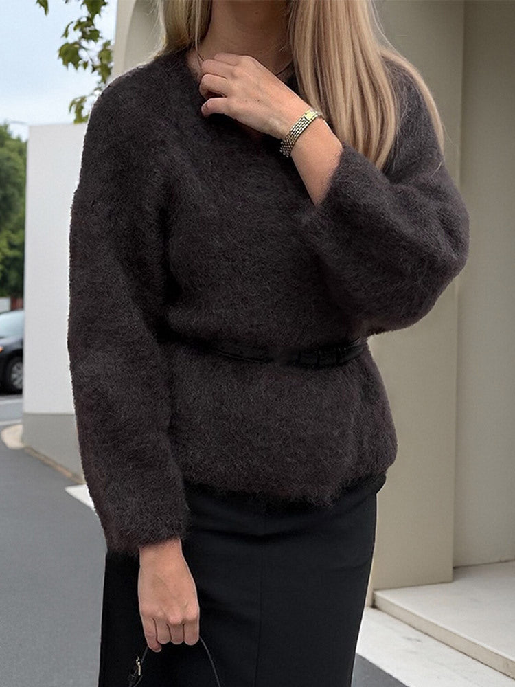Damen Flauschiger Mohair-Pullover mit Ballonärmeln und leichtem Cropped-Schnitt Drune