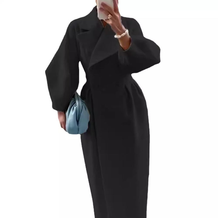 Damen nan taillierter Doppelreihiger Trenchcoat mit weitem Ärmel und hohem Beinschlitz Drune