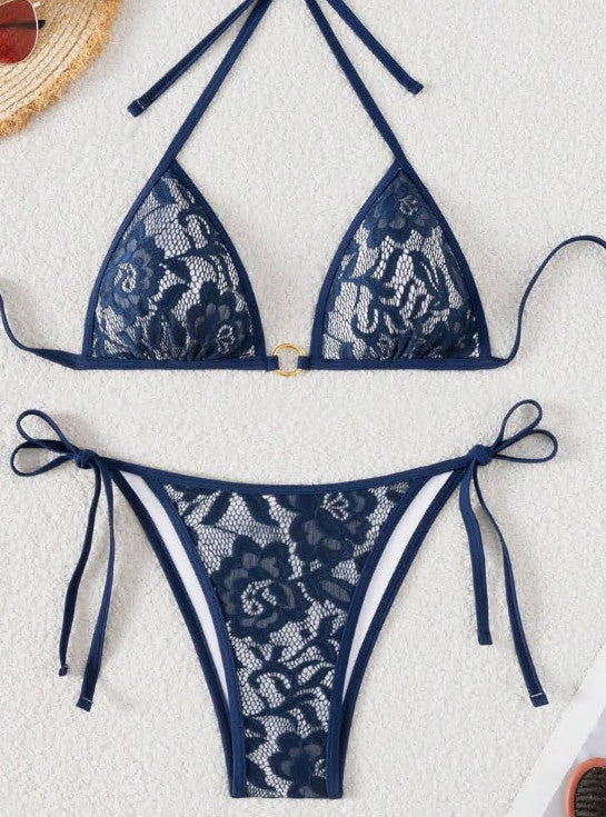 Damen Spitze Triangel-Bikini mit raffinierten Bindebändern Drune