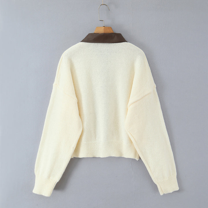 Damen 10+ Oversize Strickjacke mit Zweiwege‑Reißverschluss und spitzem Kontrastkragen Drune
