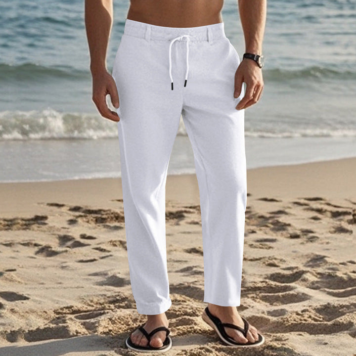 Herren lässige Strandhose mit elastischem Bund und atmungsaktivem Leinenmaterial Drune