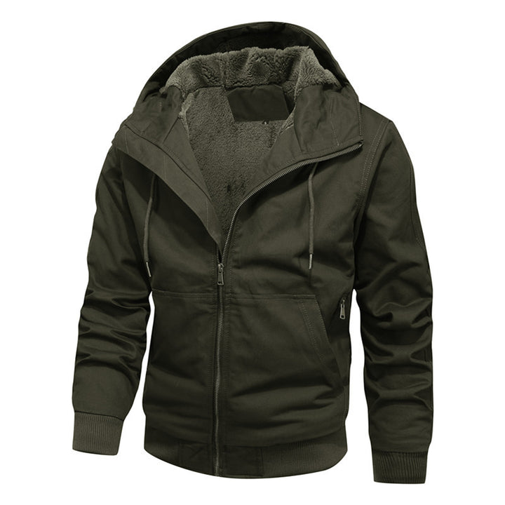 Herren gefütterte Kapuzen-Canvasjacke mit Sherpa-Fleece-Innenfutter Drune