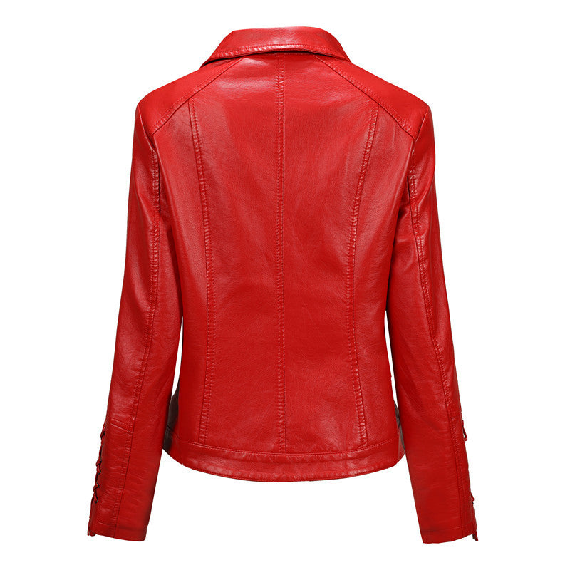 Damen Taillierte Bikerjacke aus Kunstleder mit seitlicher Schnürung und asymmetrischem Reißverschluss Drune