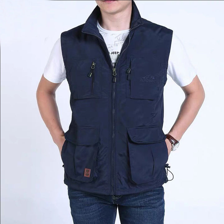 Herren Multifunktionale Outdoor‑Weste mit Mesh‑Futter, Mehrfach‑Taschen und verstellbarem Saum Drune