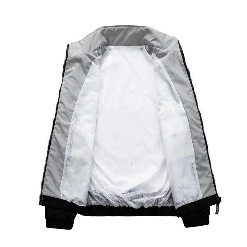 Herren Sportliche Track-Windbreakerjacke mit Stehkragen, Mesh‑Futter und Reißverschlusstaschen Drune