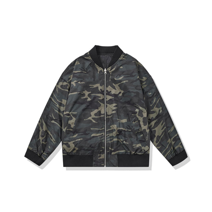 Unisex Leichtgewichtige Boxy‑Bomberjacke aus Nylon mit geripptem Kragen und Pattentaschen Drune