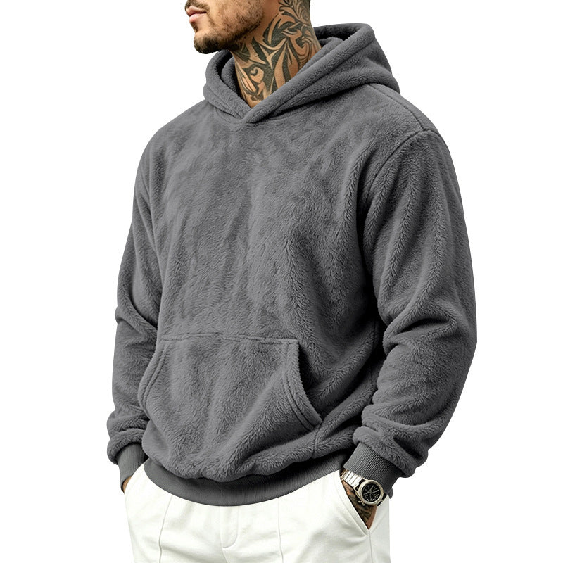 Herren Kuscheliger Fleece-Hoodie mit Kängurutasche und geripptem Saum Drune