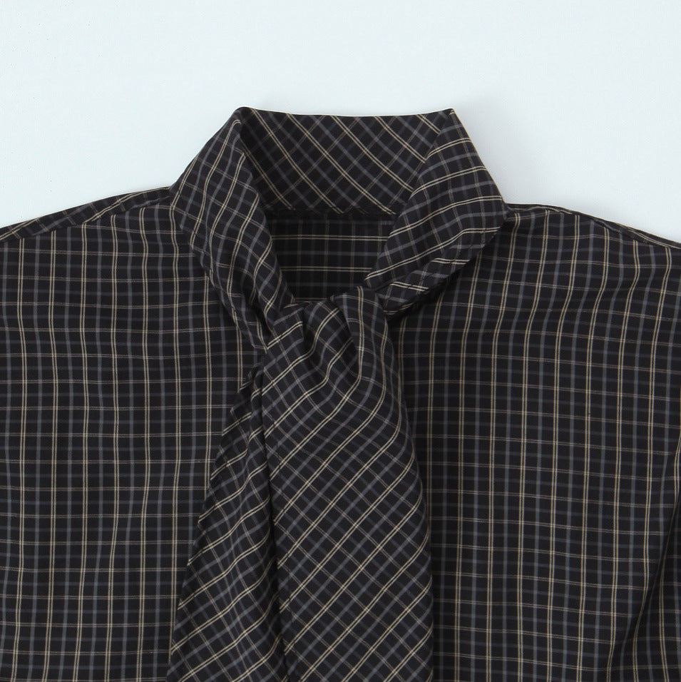 Damen Kariertes Blusenshirt mit Schluppe und weiter Passform Drune