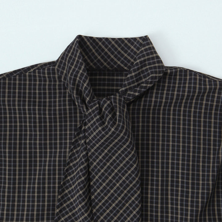 Damen Kariertes Blusenshirt mit Schluppe und weiter Passform Drune