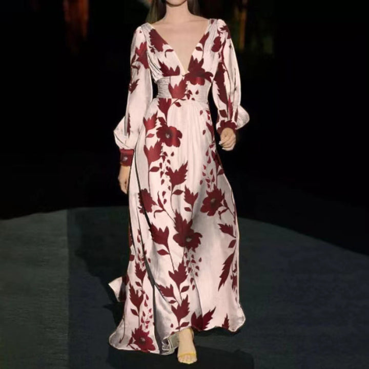 Damen Elegantes Maxi-Jumpsuit mit floralen Mustern und tiefem V-Ausschnitt Drune