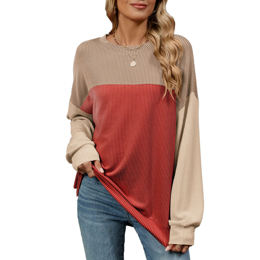 Damen Sweatshirt mit modischem Rippdesign und farblich abgesetzten Ärmeln Drune