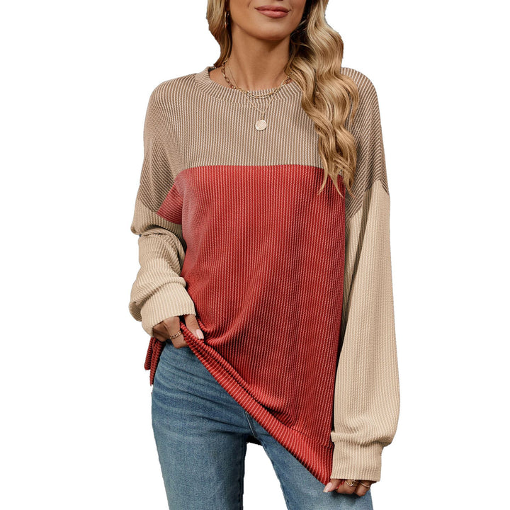 Damen Sweatshirt mit modischem Rippdesign und farblich abgesetzten Ärmeln Drune