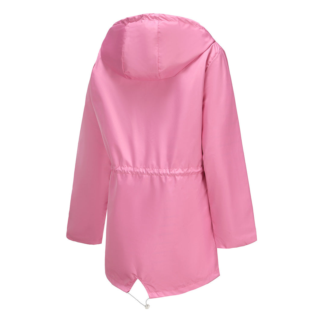 Damen nan leichte wasserdichte Parka Regenjacke mit Taillen-Kordelzug Drune