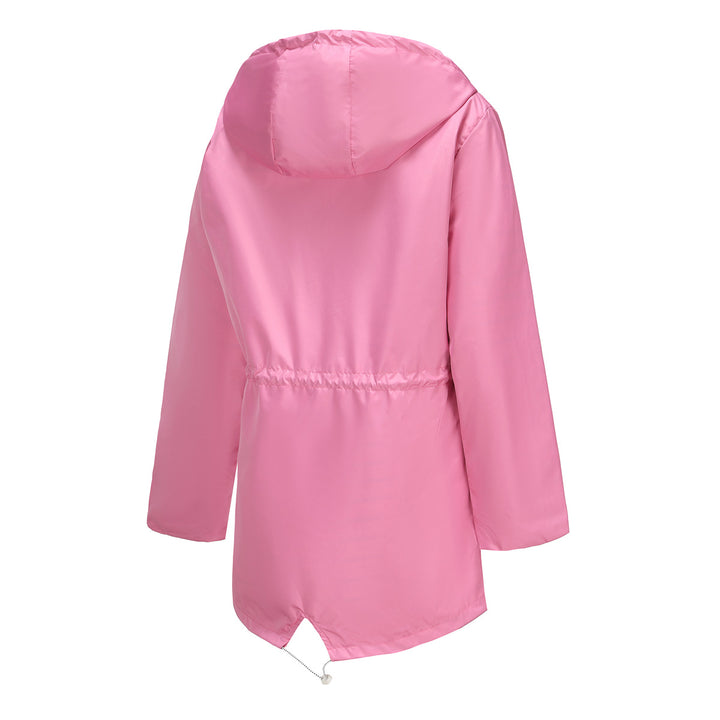 Damen nan leichte wasserdichte Parka Regenjacke mit Taillen-Kordelzug Drune