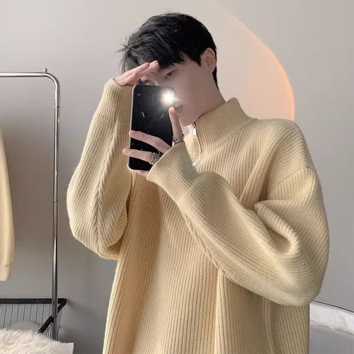 Herren Grobstrickpullover mit Stehkragen und Reißverschluss Drune