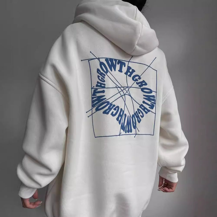 Damen Oversize Kapuzenpullover mit Grafikprint auf dem Rücken Drune