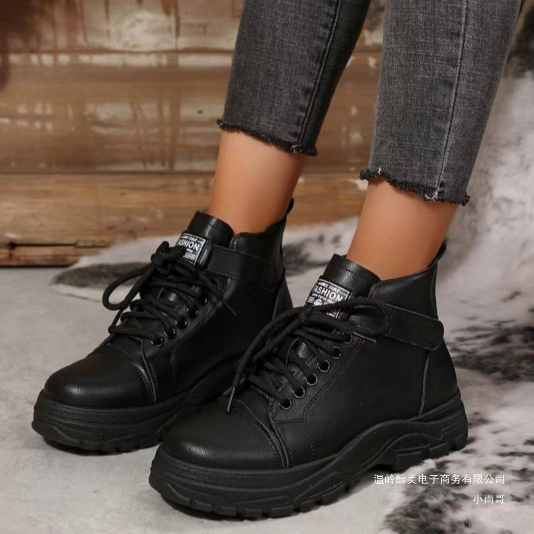 Damen nan modische Plateau-Hightop-Sneaker mit Klettriemen, gepolstertem Komfortfußbett und profiliertem Traktorabsatz Drune