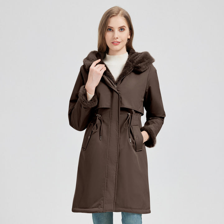 Damen Eleganter und warmer Parka mit abnehmbarem Kunstfellkragen und praktischen Schnürdetails Drune