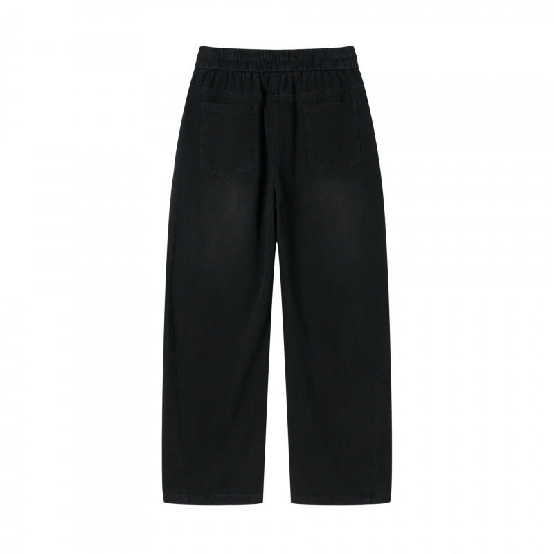 Damen weite High-Waist-Hose mit Elastikbund, Kordelzug und aufgesetzten Taschen Drune