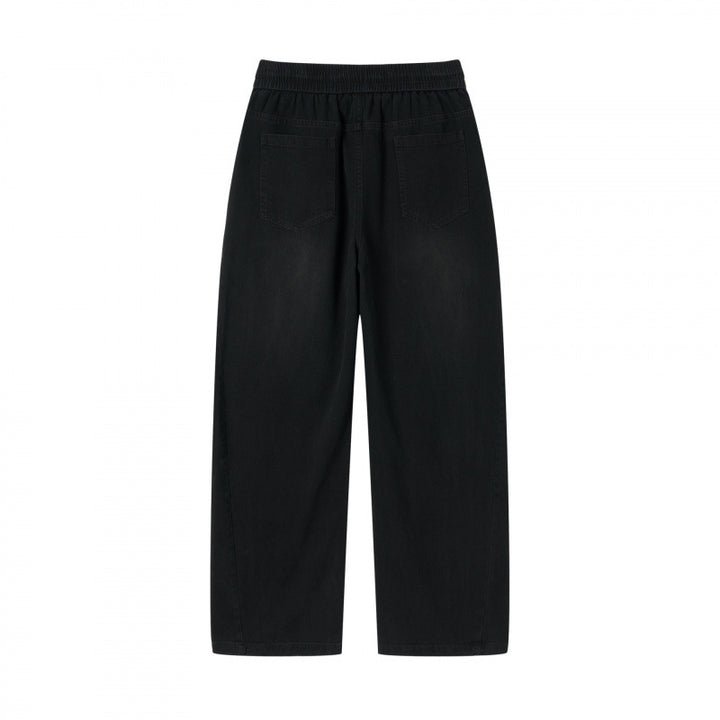 Damen weite High-Waist-Hose mit Elastikbund, Kordelzug und aufgesetzten Taschen Drune