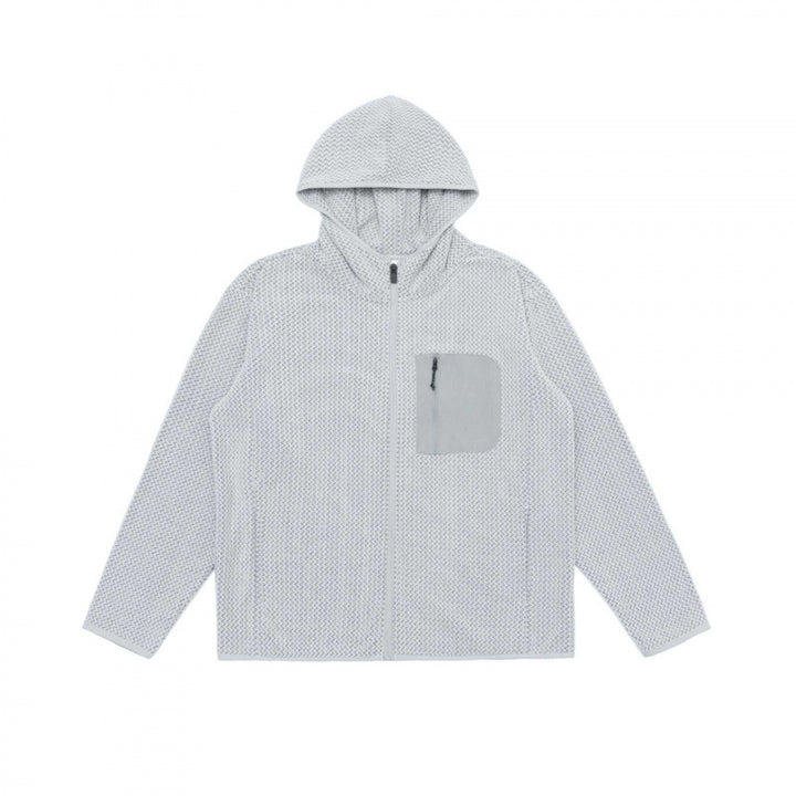 Unisex Kapuzen-Fleecejacke mit durchgehendem Reißverschluss, Strukturstrick und Brust-Reißverschlusstasche Drune