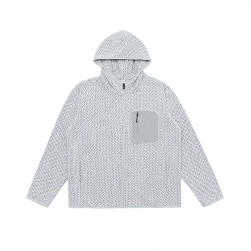 Unisex Kapuzen-Fleecejacke mit durchgehendem Reißverschluss, Strukturstrick und Brust-Reißverschlusstasche Drune