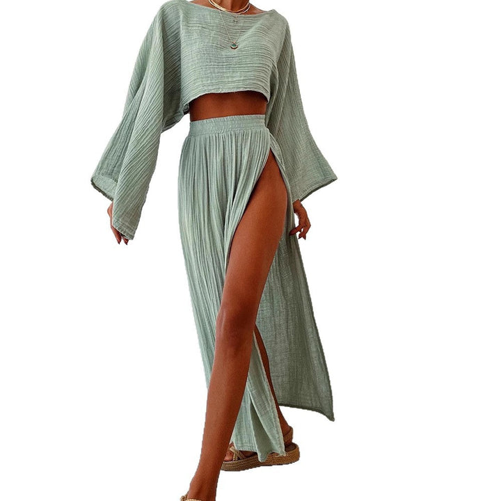 Damen luftiges Set aus cropped Oberteil und hoch geschnittenem Rock Drune