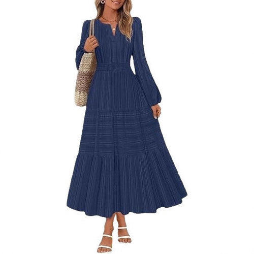 Damen Maxikleid mit voluminösen Ärmeln und detailreicher Taillenbetonung Drune