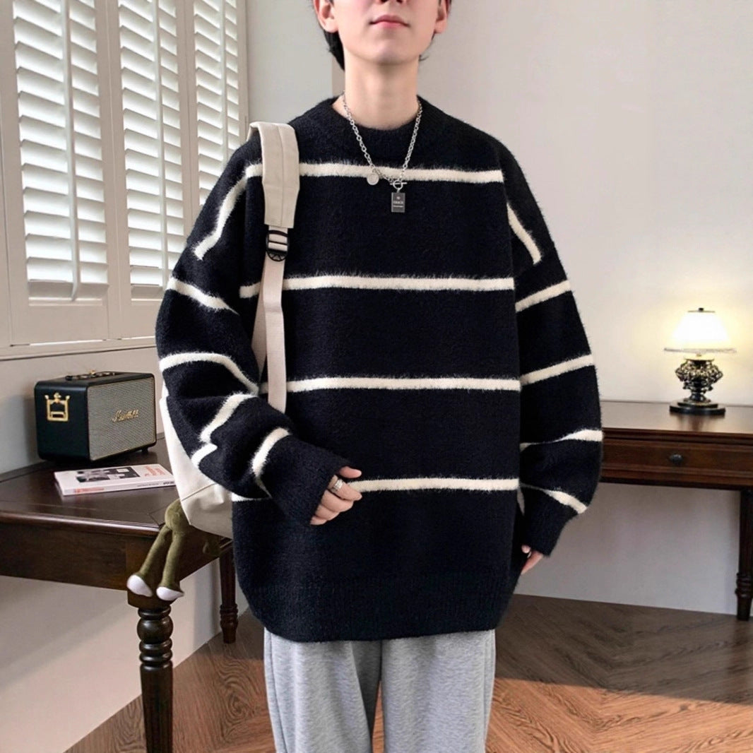 Unisex Oversized Strickpullover mit gestreiftem Design Drune