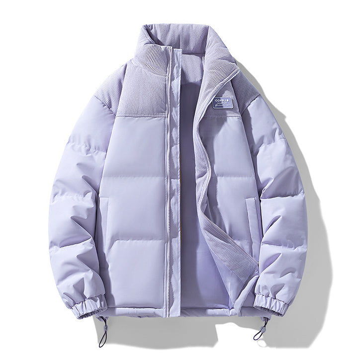 Herren Wattierte Steppjacke mit Cordbesatz, hohem Stehkragen und Thermofutter Drune