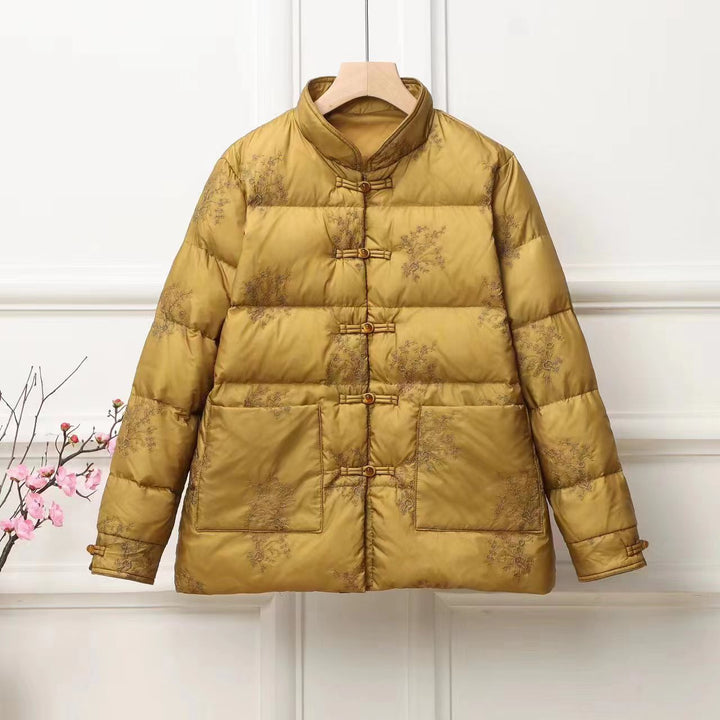 Damen wattierte Steppjacke mit Stehkragen und traditioneller Knopfleiste Drune